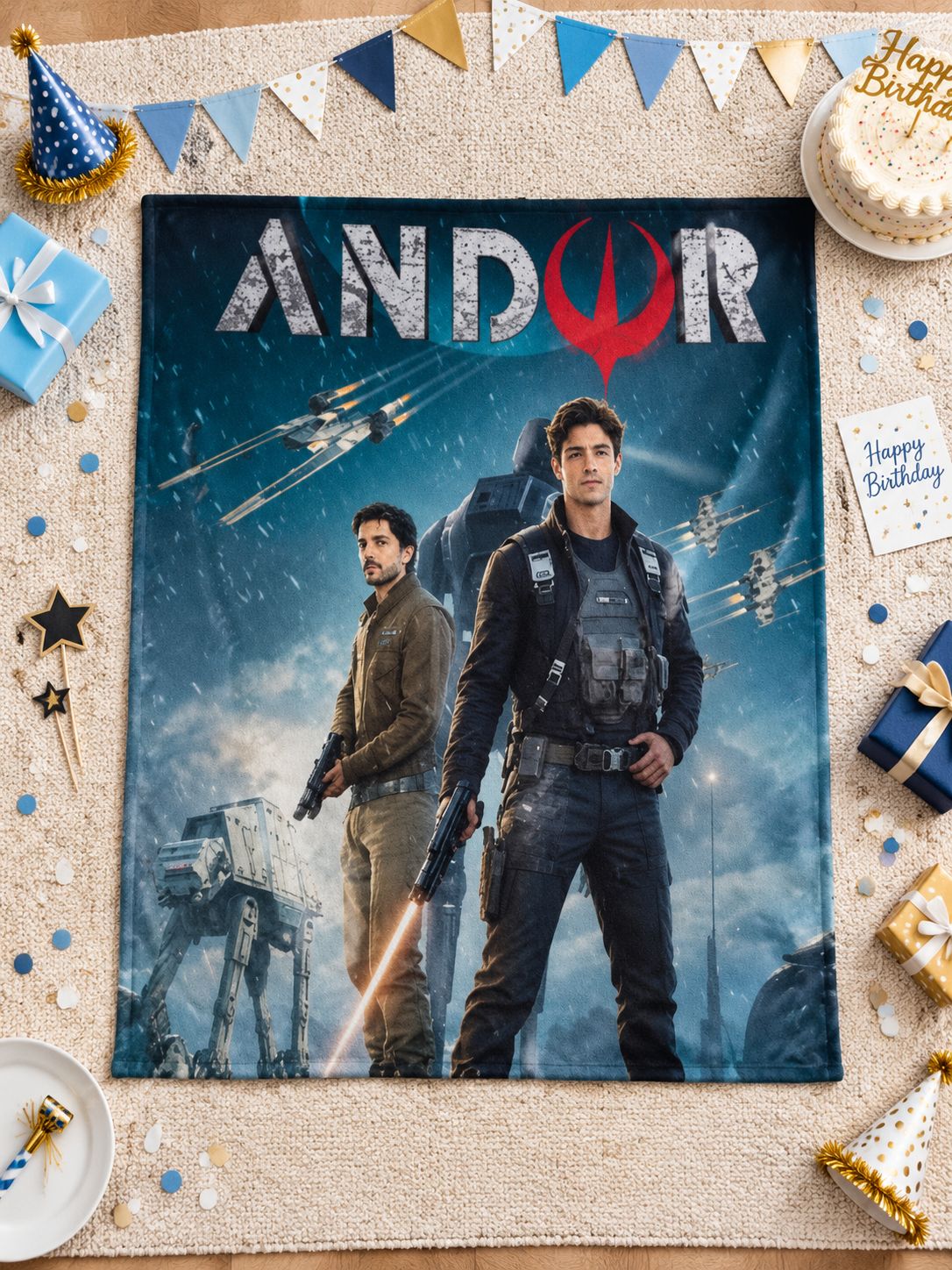 Custom Photo Face Flannel Fleece Throw Blanket Personalized Sci-Fi Rebel Hero Movie Poster Print Anti-Pilling Warm
