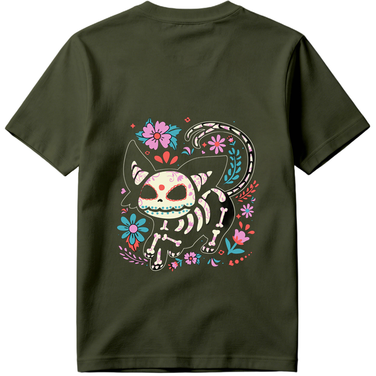 Day of the Dead Cat: Sugar Skull Feline with Floral Design - Tee