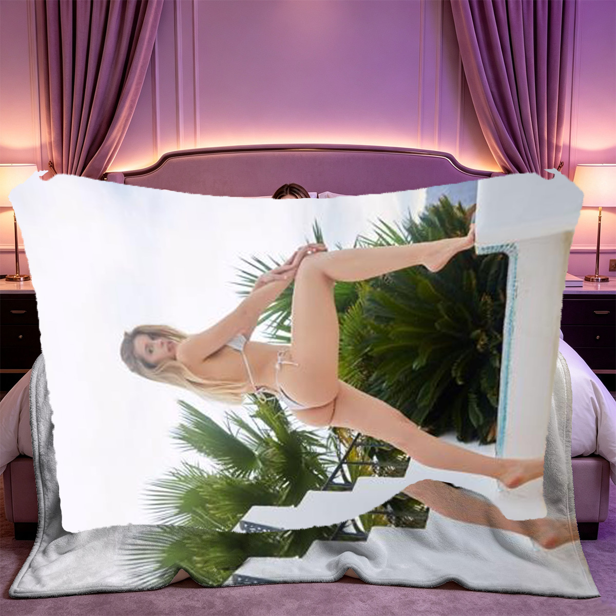 Elegant Woman in White Shirt and Black Corset Posing in Modern Interior. - Blanket