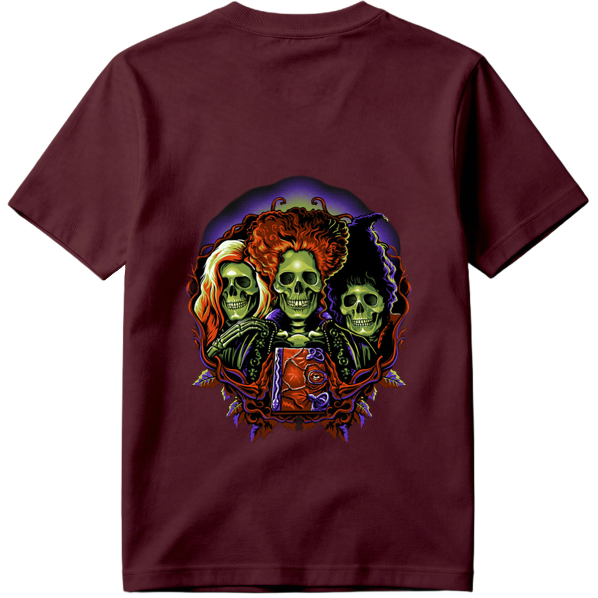 Three Skulls with Vibrant Hair and Ornate Design - Tee