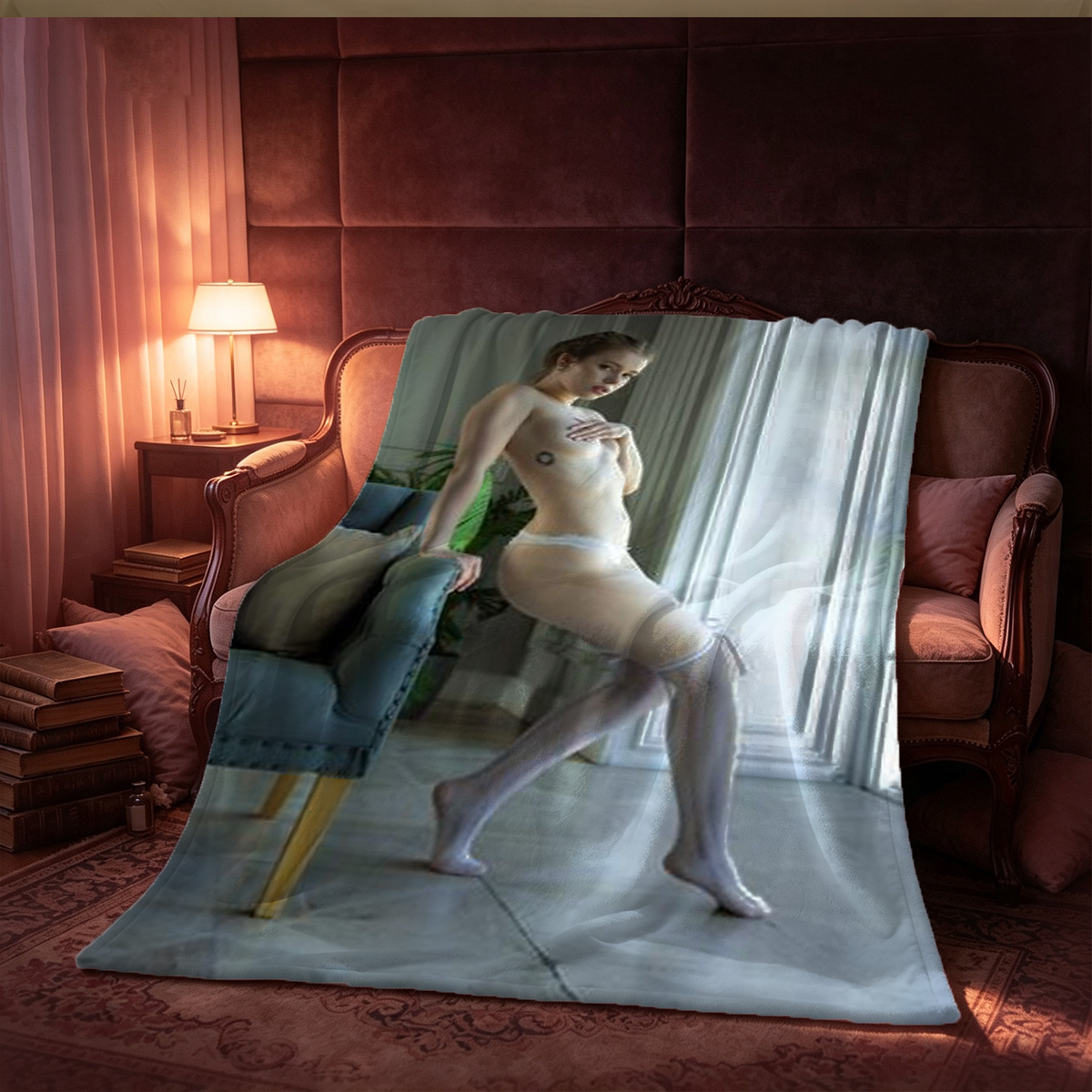 Sophia Loren in Black Lingerie Sitting on a Chair - Blanket