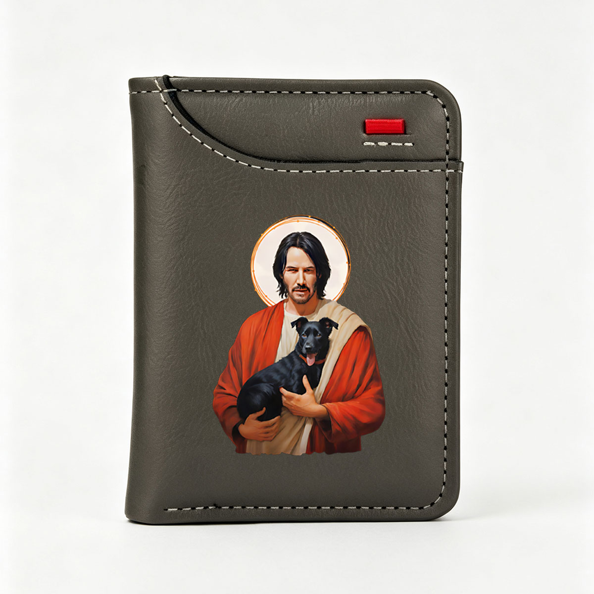 Keanu Reeves as Jesus Holding a Black Dog - Vertical Style Wallet