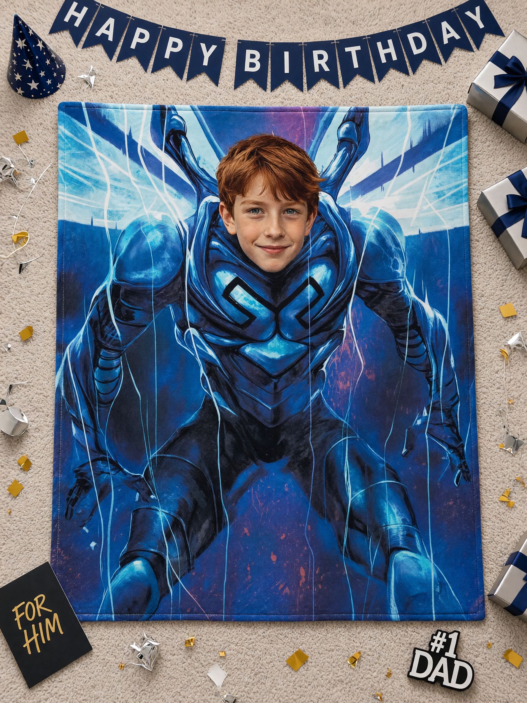 Custom Face Superhero Flannel Fleece Blanket, Ultra Soft Personalized Photo Throw, Ideal Cozy Gift for Kids and Bed