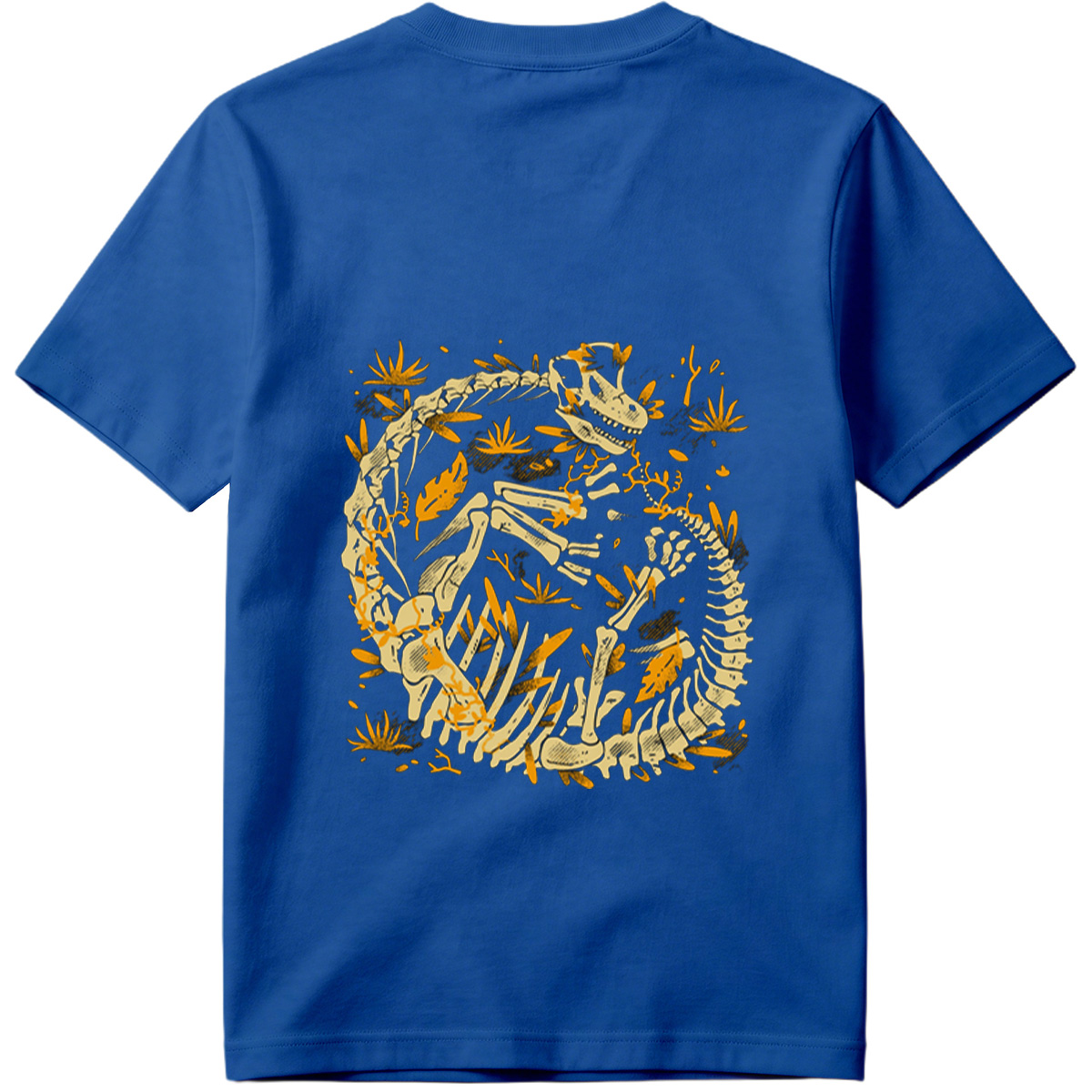Dinosaur Skeleton in Circular Pose with Foliage - Tee
