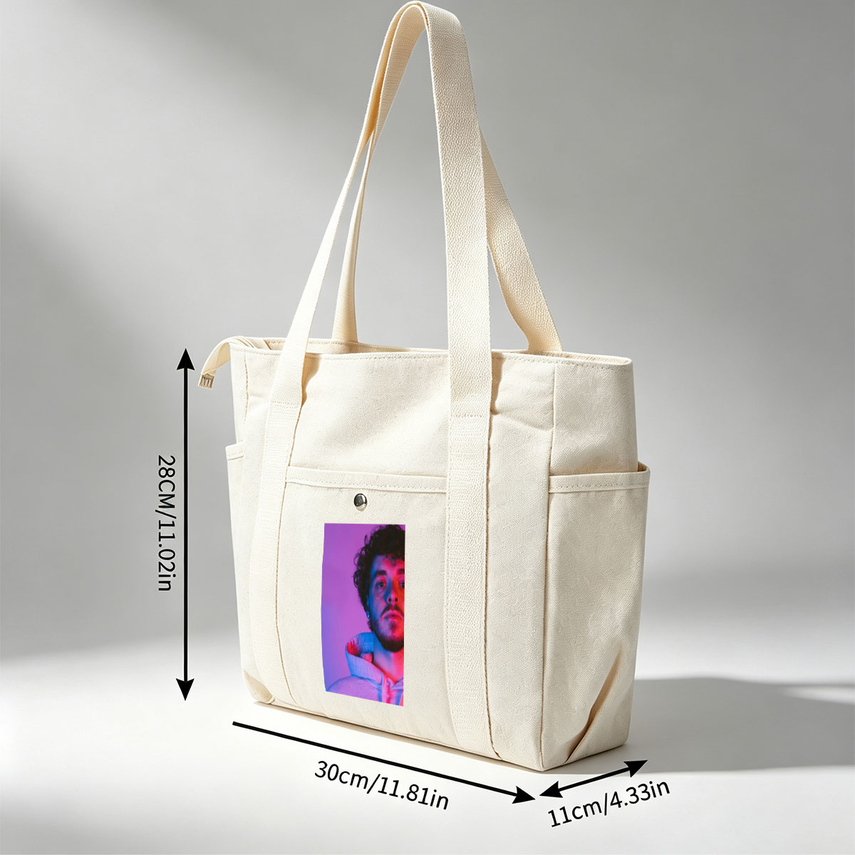 Jack Harlow in a Neon Glow Portrait Wearing a Hoodie with Purple and Pink Lighting - Multi-pocket bags