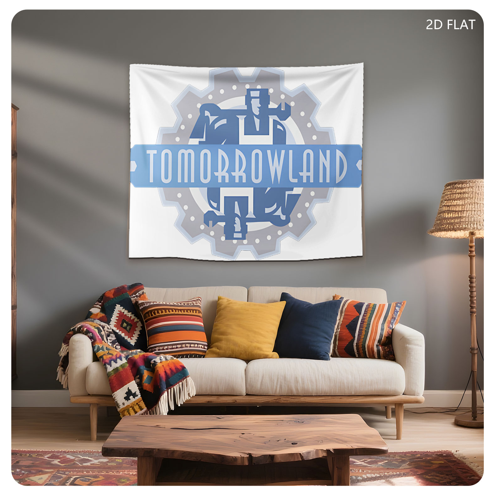 Tomorrowland Festival Logo with Gear and Robot Design - Tapestry