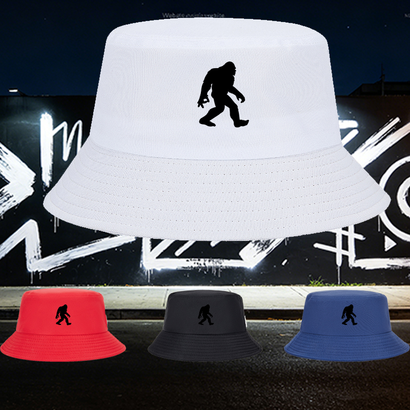 Unisex Bucket Hat with Bigfoot Silhouette Print - Classic Cotton Fisherman Hat for Outdoor Adventures, Hiking, Camping, and Casual Wear - Perfect for Nature Lovers and Wildlife Enthusiasts