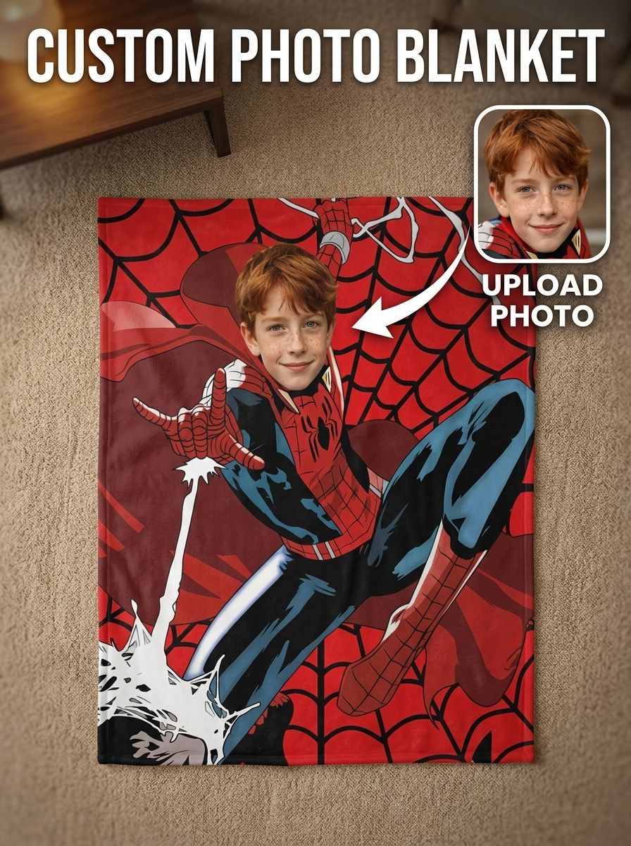 Customized Avatar Superhero Photo Throw Blanket, Ultra-Soft Anti-Pilling Flannel Fleece Blanket for Kids and Adults, Personalized Cozy Bed and Couch Gift for Birthday, Christmas, and Holidays