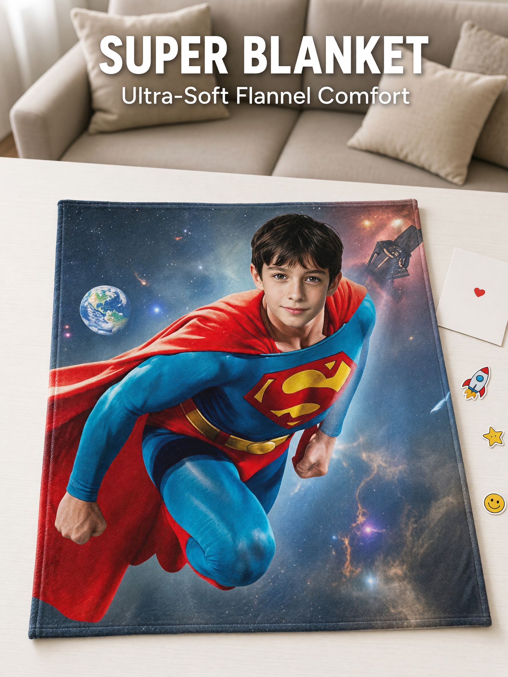 Custom Photo Flannel Fleece Superhero Blanket Personalized Picture Throw Warm Lightweight Cozy Keepsake Gift for Kids