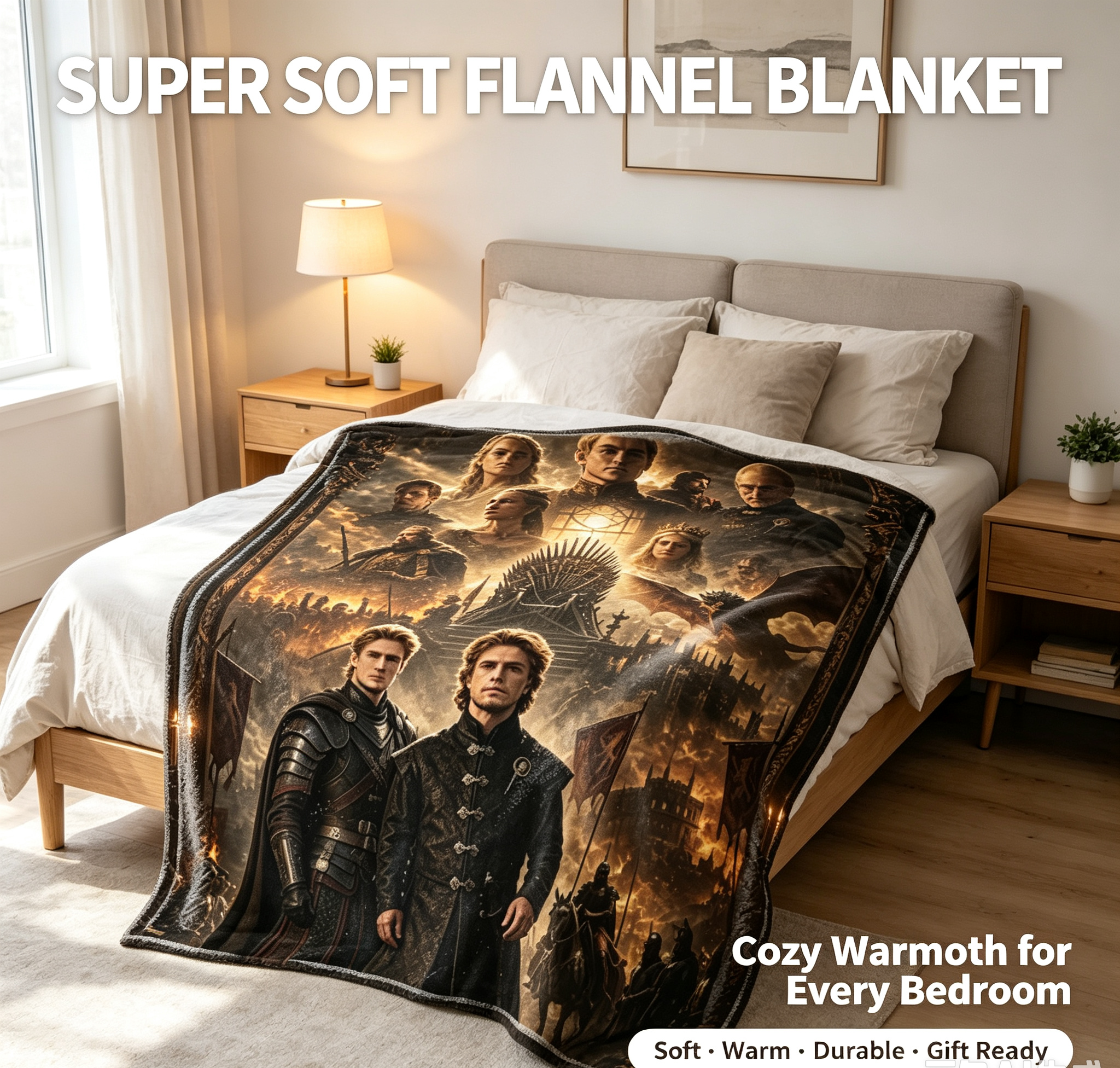 Custom Face Blanket Game of Thrones Characters Flannel Blanket for Couch, Bed, or Travel – Perfect Gift for Fans and Collectors