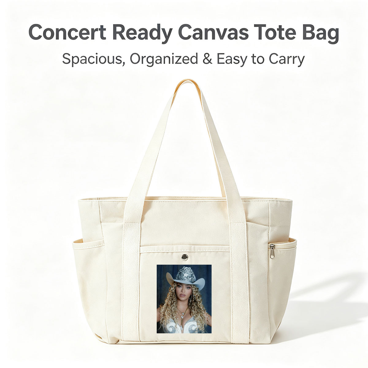 Beyonce in Cowboy Hat and Sparkling Outfit with Long Curly Hair - Multi-pocket bags