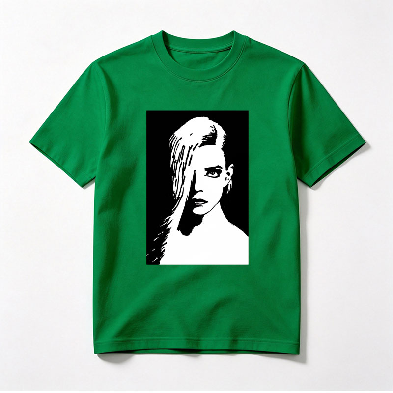 Stylized Black and White Portrait of a Woman with Long Hair - Tee