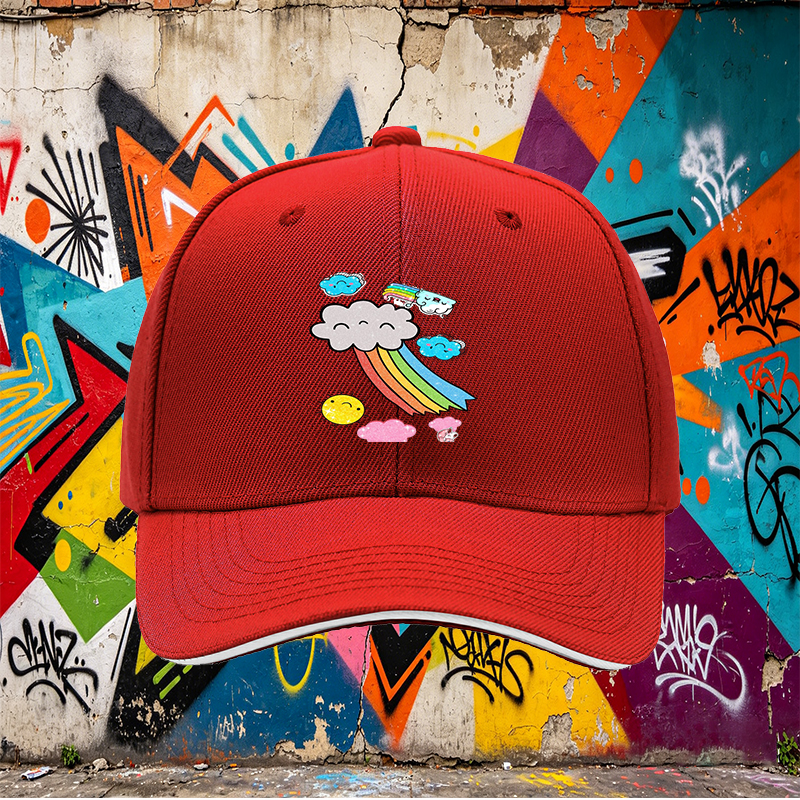 Unisex Classic Sandwich Hat with Rainbow Clouds and Sparkle Design | Perfect for Outdoor Activities, Beach, Travel, and Daily Wear | Ideal for Adults and Teens Seeking Fun, Lightweight, Fashionable Sun Protection Cap