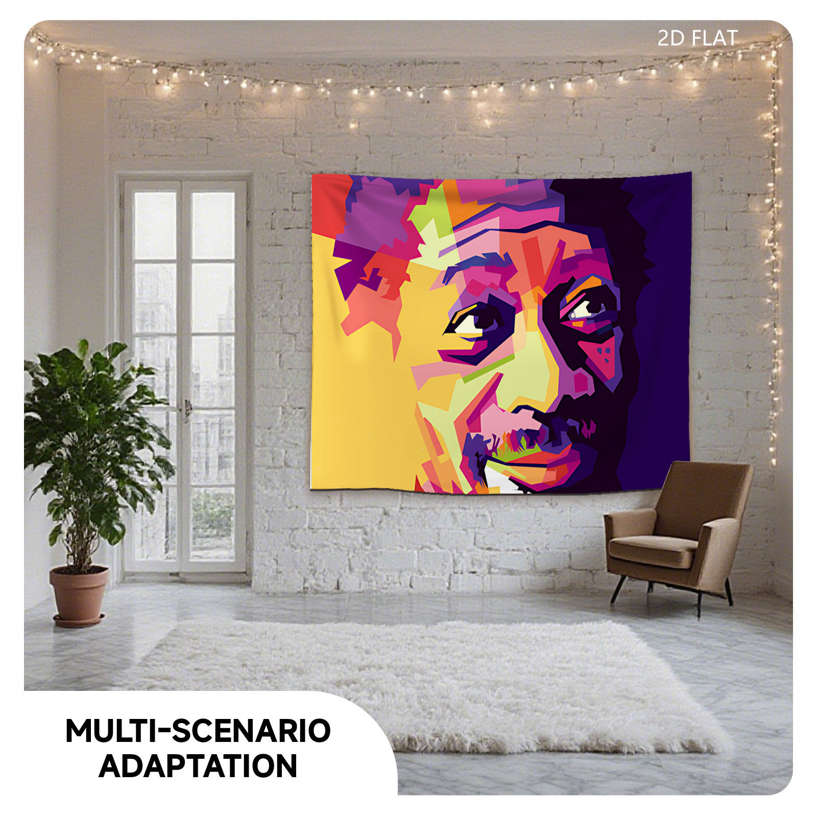 Colorful Abstract Portrait of a Man with Vibrant Geometric Patterns - Tapestry