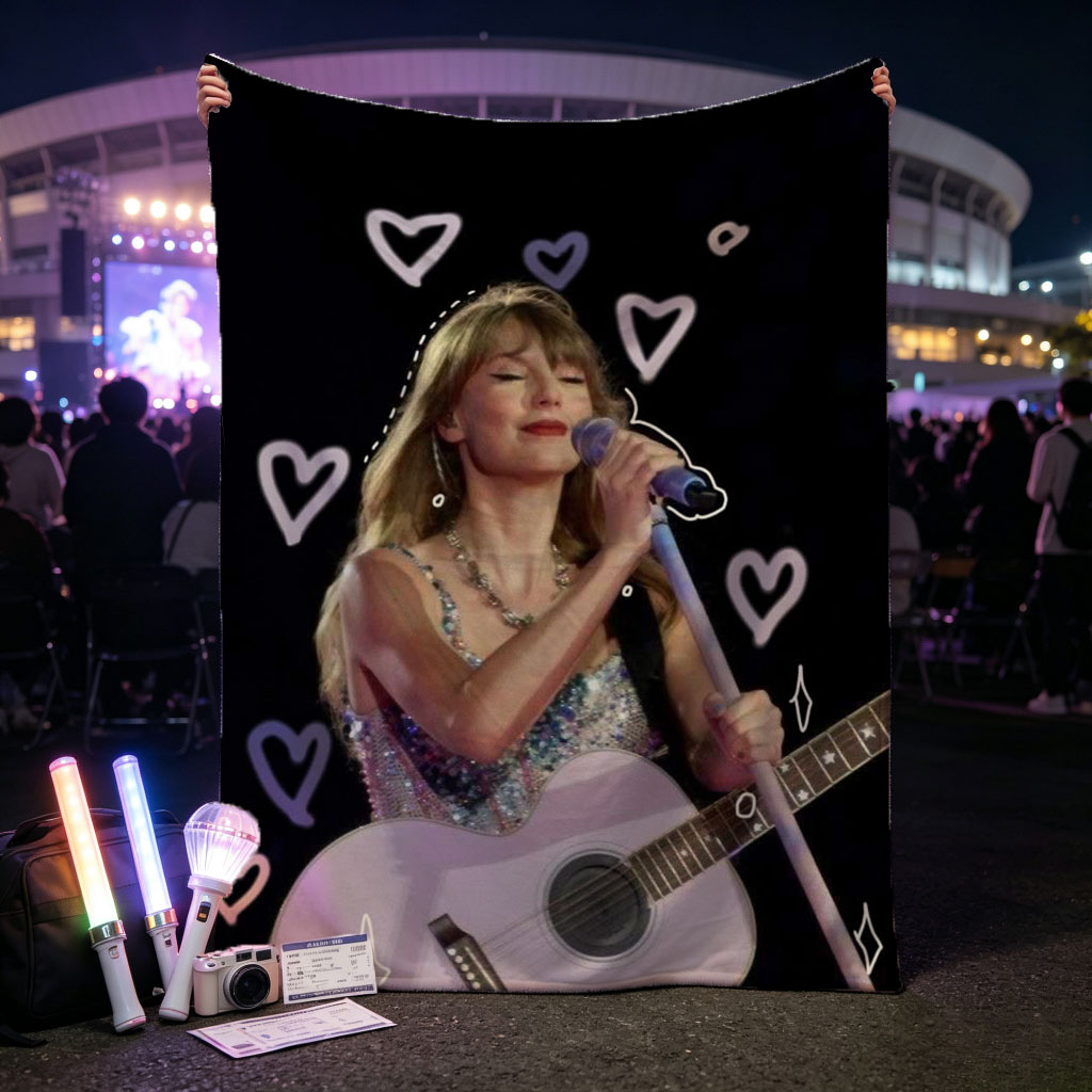 Taylor Swift Performing Live with Acoustic Guitar and Hearts Overlay - Blankets