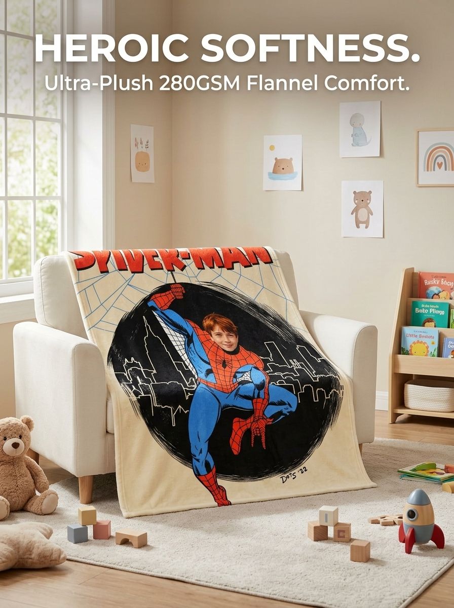 Personalized Face Photo Superhero Flannel Fleece Blanket Custom Comic Character Throw for Kids Cozy Birthday Gift
