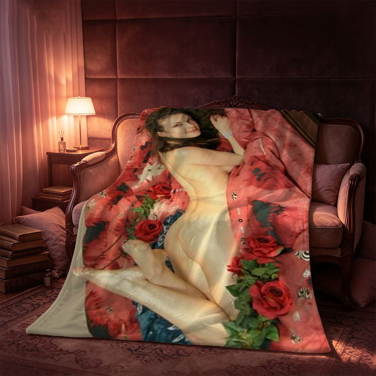 Japanese Model in Striped Bikini Portrait - Blanket
