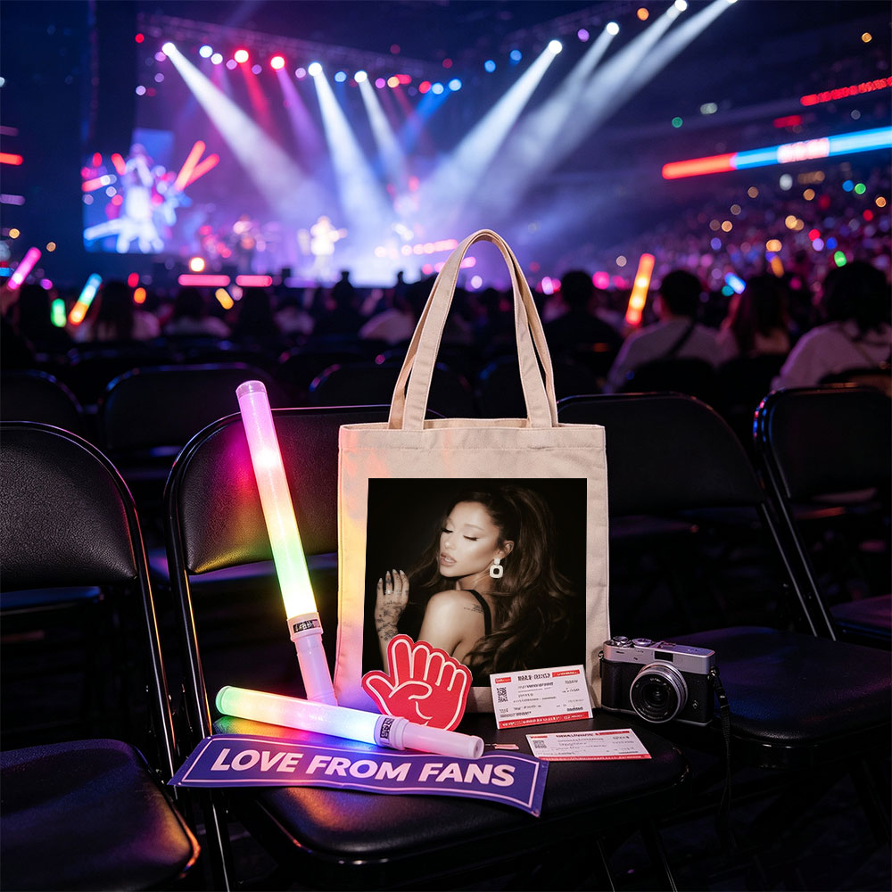 Ariana Grande in a Dramatic Pose with Long Hair and Tattoos on Dark Background - Canvas tote bags