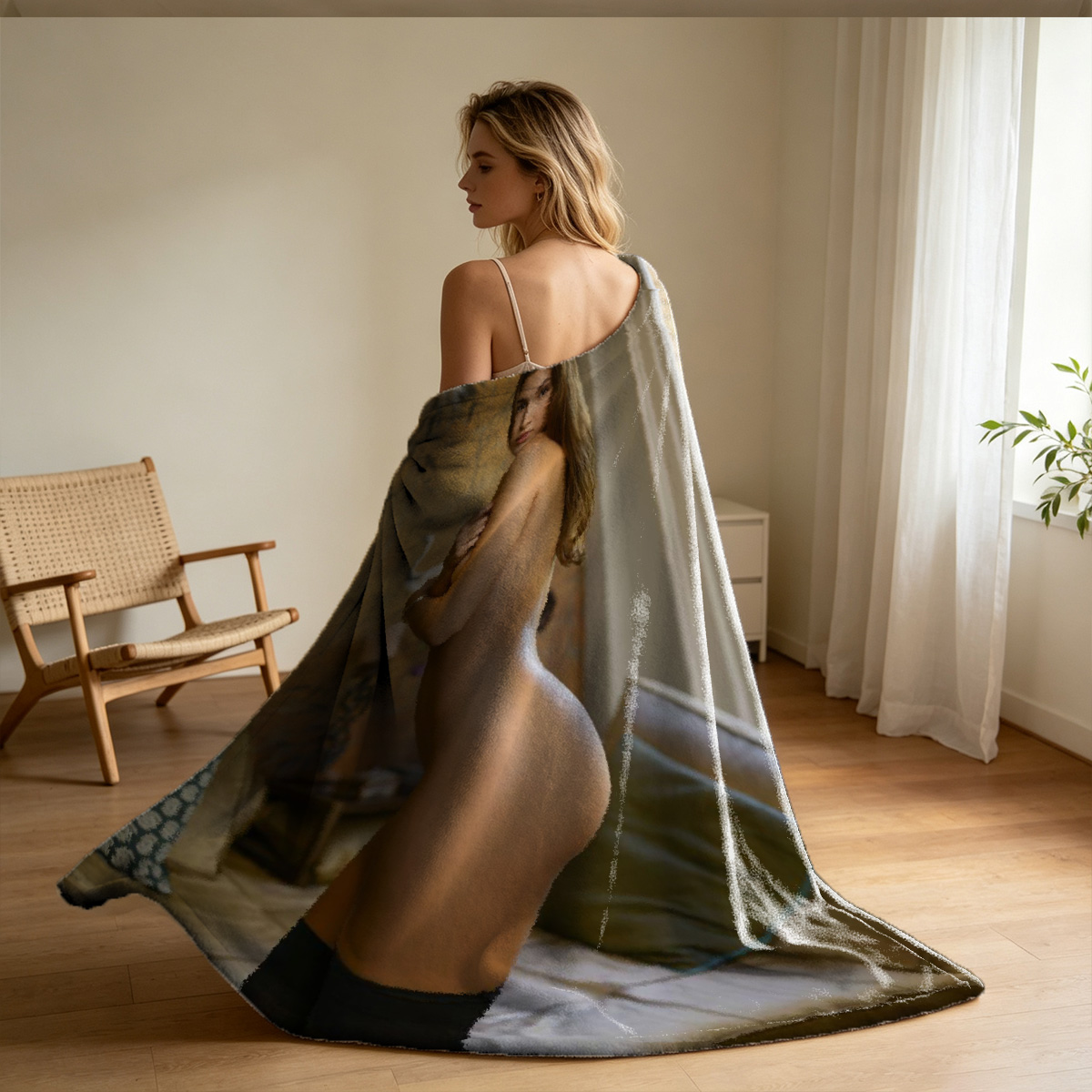 Nude Scarlett Johansson in Cowboy Hat on Floor - Blanket