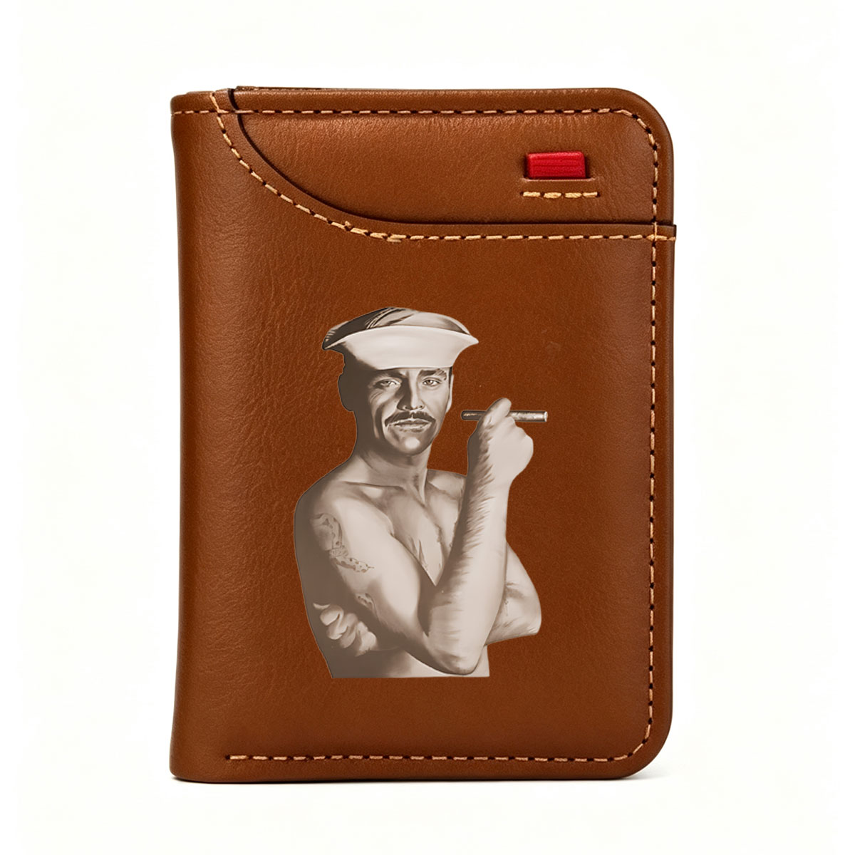 Sailor with Cigar and Tattoo, Sepia Portrait - Vertical Style Wallet