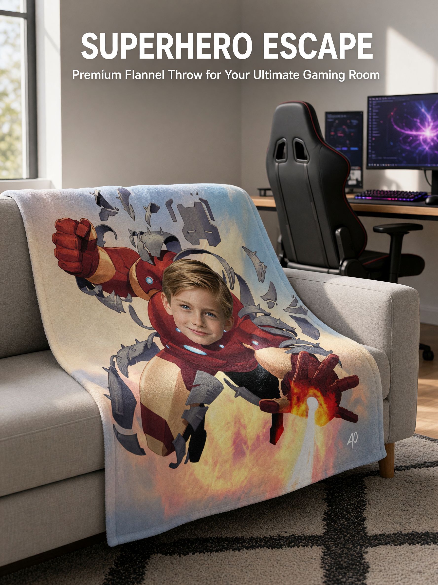 Custom Face Blanket Personalized Superhero Photo Flannel Throw, Cozy Warm Fleece Bed Sofa Wrap Ideal Gift