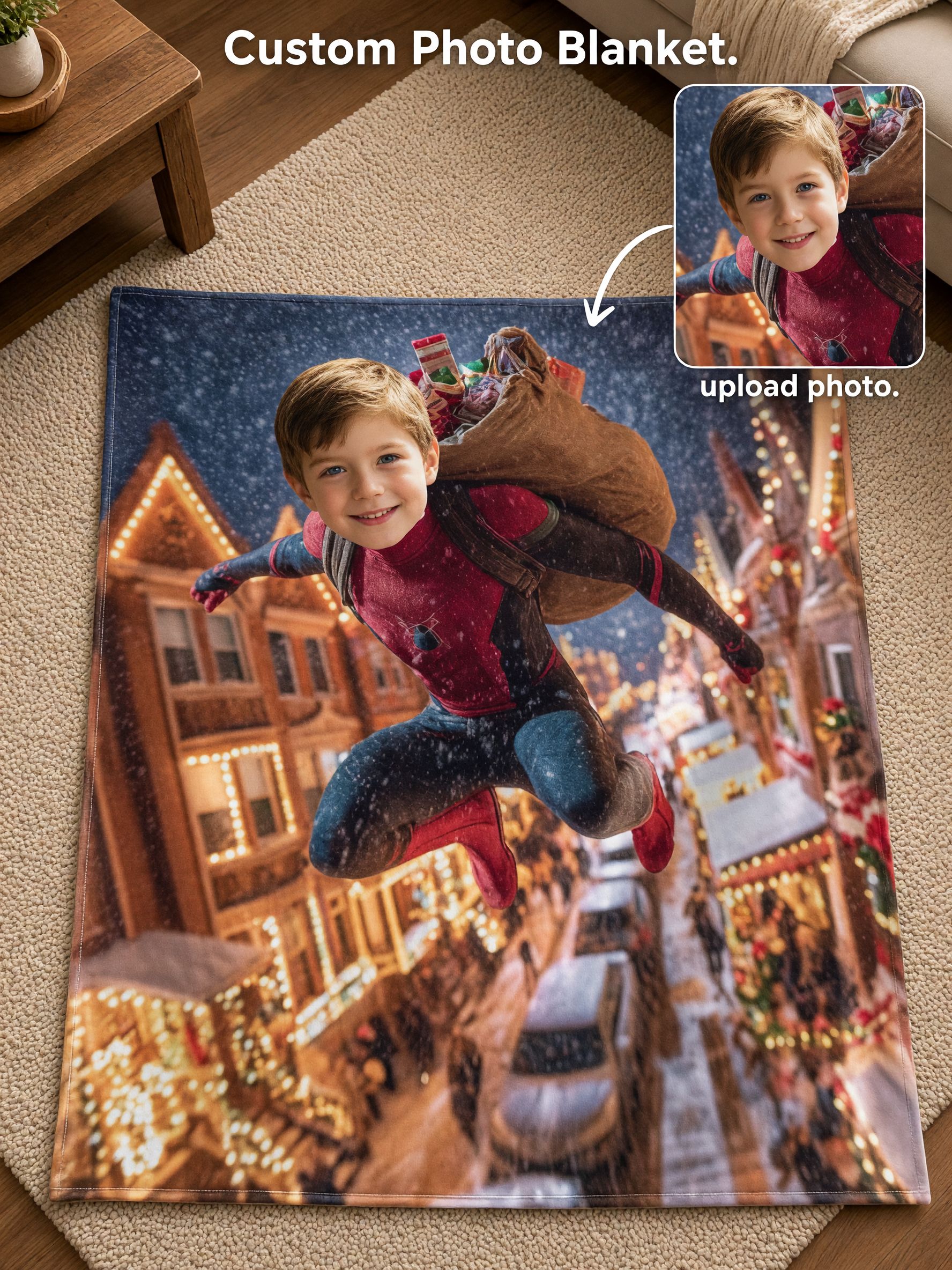 Personalized Face Photo Blanket Custom Superhero Flannel Fleece Throw Soft Anti-Pilling Warm Bed Sofa Gift for Kids