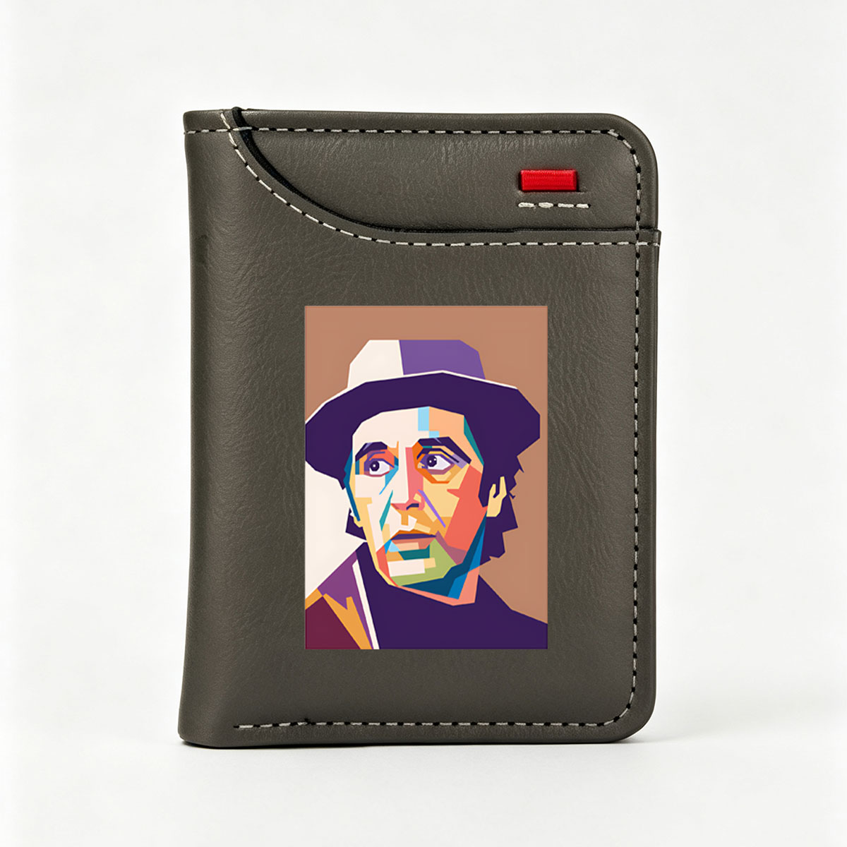 Colorful Geometric Portrait of a Man in a Hat - Vertical Style Wallet