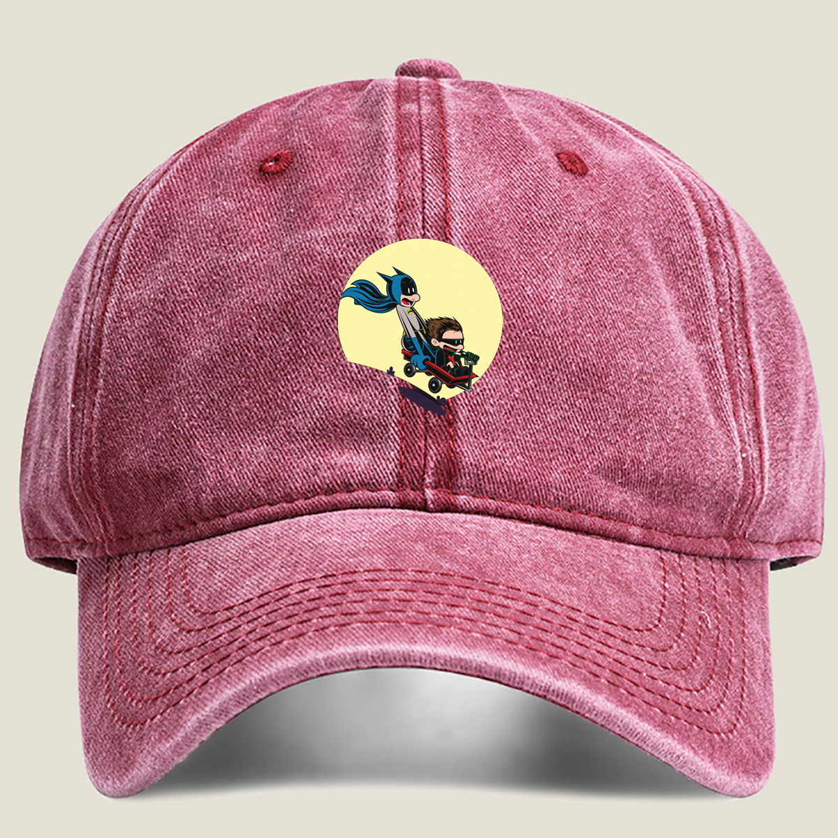 Batman and Robin in a Red Wagon - Washed Denim - Baseball Cap