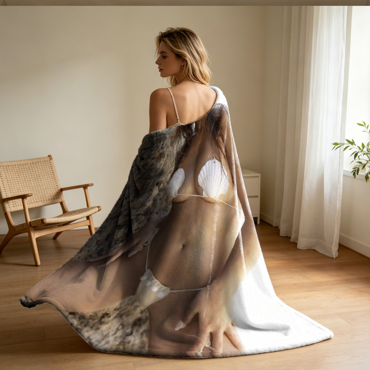 Nude Japanese Model in Shower Pose - Blanket