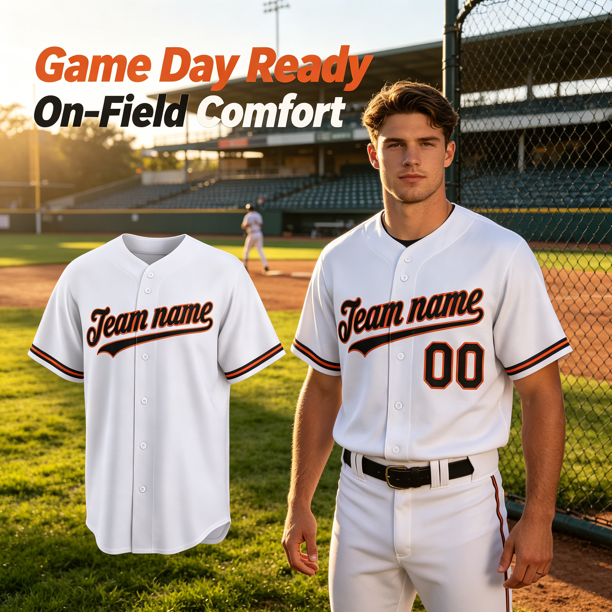 Custom Baltimore City Style Baseball Jersey White Full Button Short Sleeve For Men And Youth