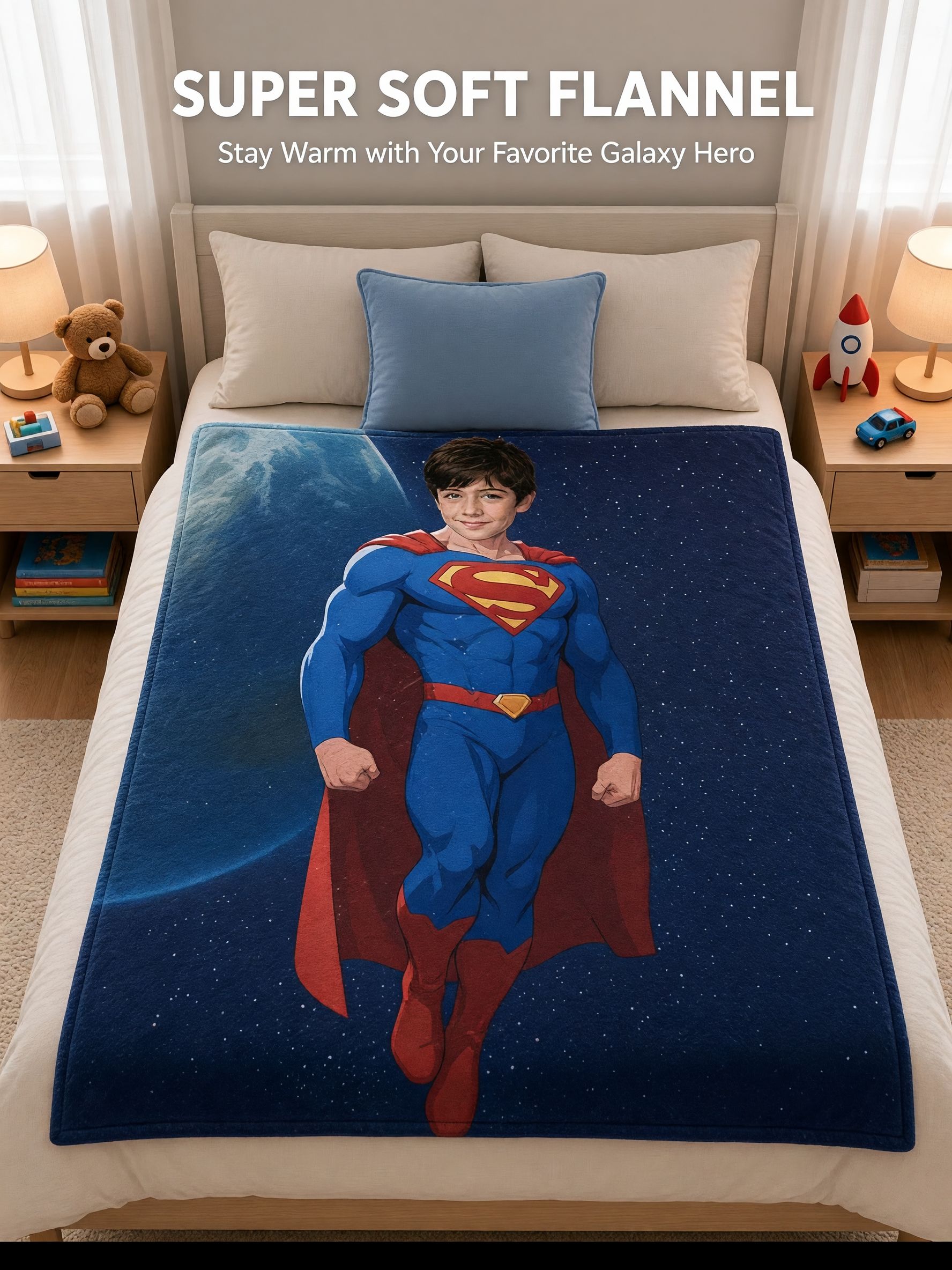 Custom Superhero Face Photo Blanket Ultra Soft Anti Pilling Flannel Fleece Personalized Hero Throw Gift