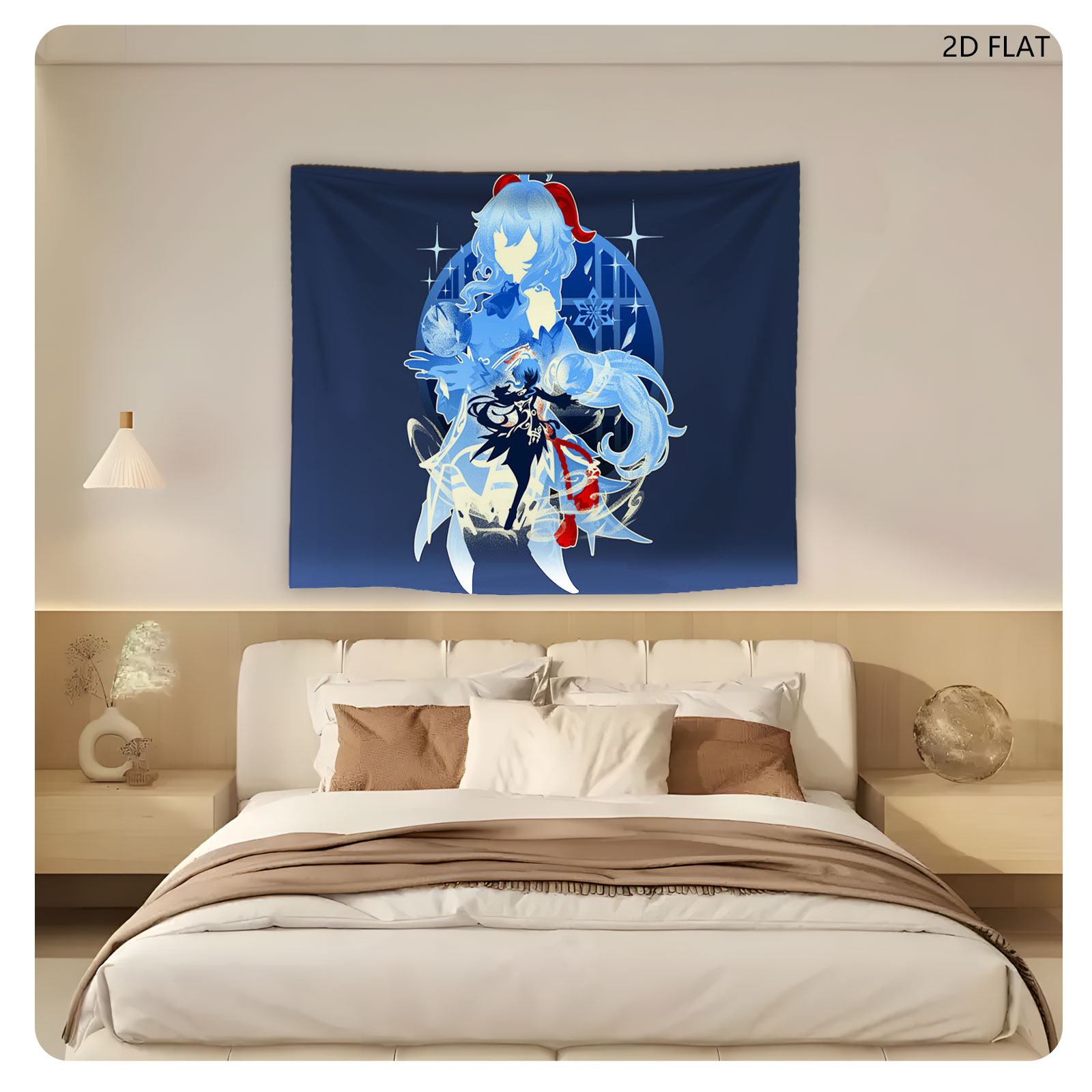 Blue-Haired Mage and Dark Warrior in Ice Magic Battle Scene - Tapestry