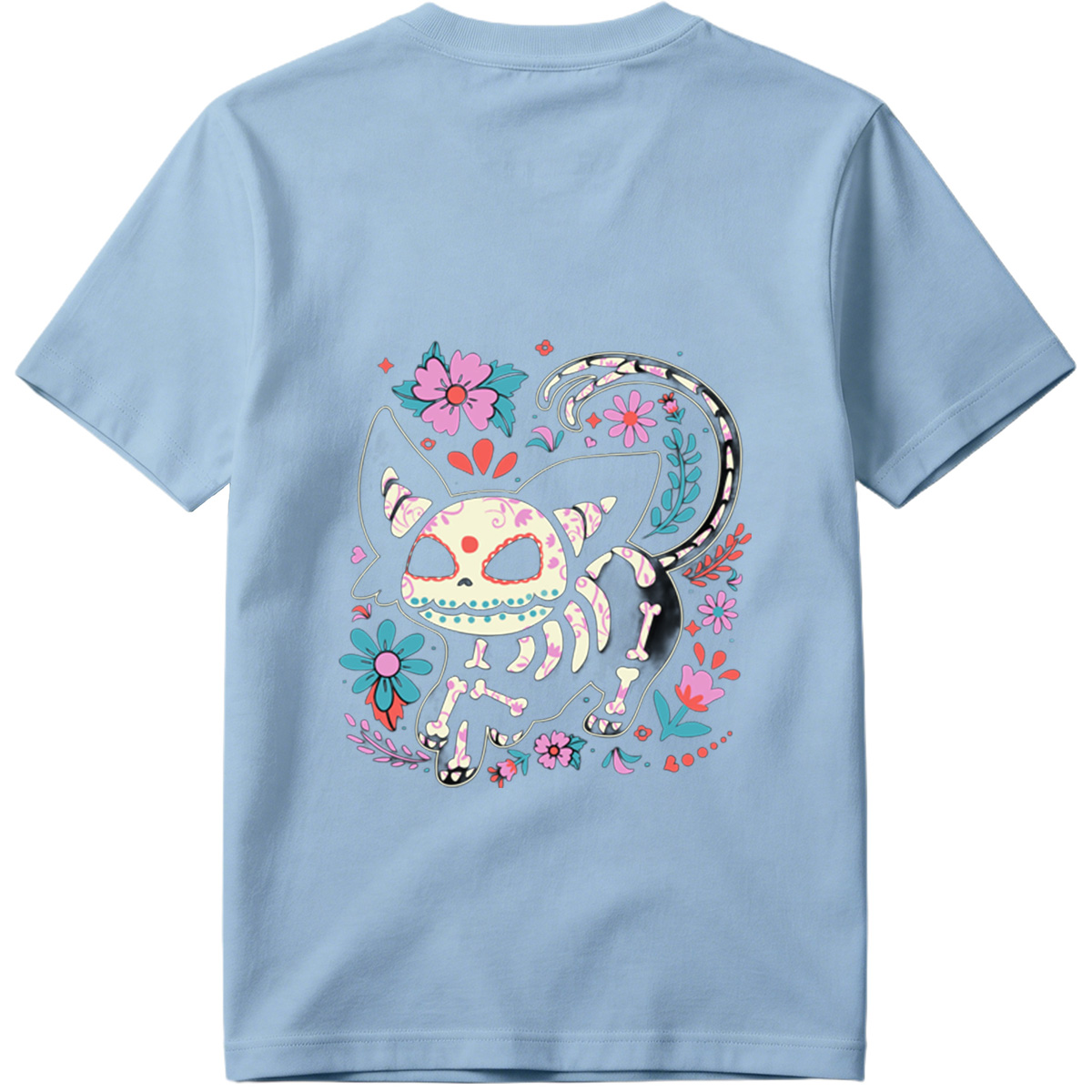 Day of the Dead Cat: Sugar Skull Feline with Floral Design - Tee