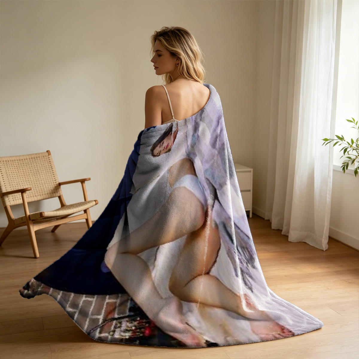 Pink Lingerie Beauty Under Cherry Blossoms - Blanket