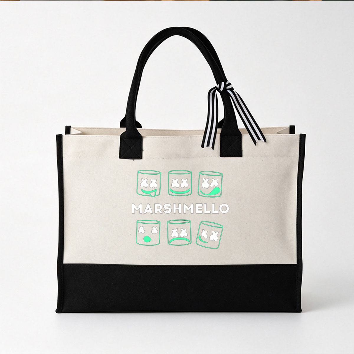 Marshmello: Iconic Helmet Faces and Brand Logo - Canvas patchwork gift tote bag