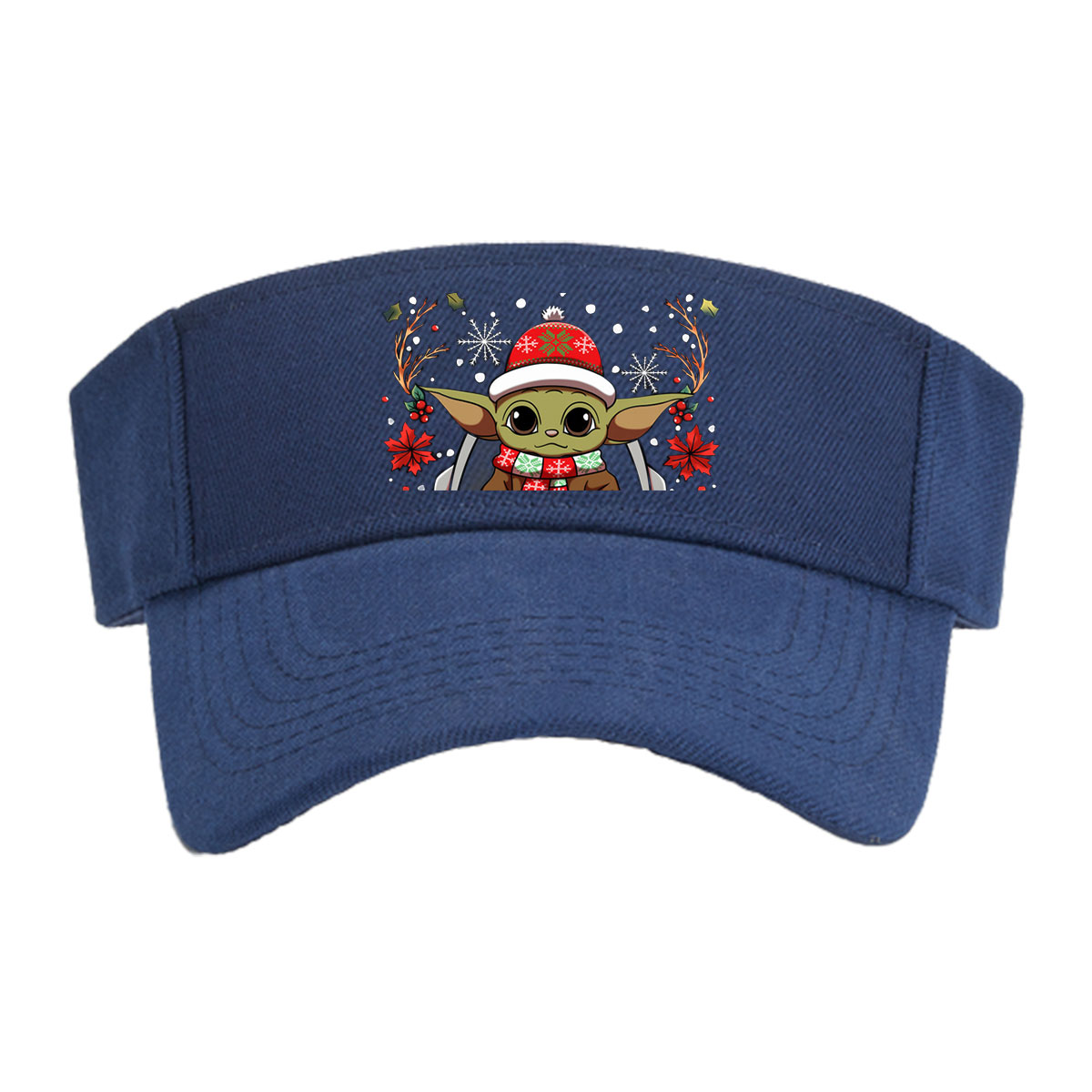 Baby Yoda in Christmas Hat and Scarf, Surrounded by Holiday Decorations -  Visor cap