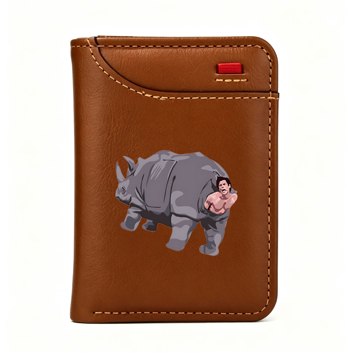 Man Emerging from Rhino's Back - Vertical Style Wallet