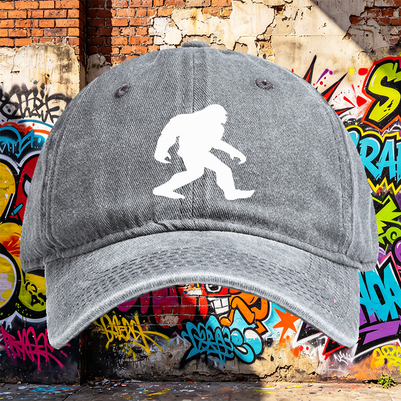 Unisex Classic Washed Cap with Bigfoot Silhouette Print - Casual Outdoor Hat for Hiking, Camping, and Everyday Wear - Perfect for Nature Lovers and Adventure Enthusiasts