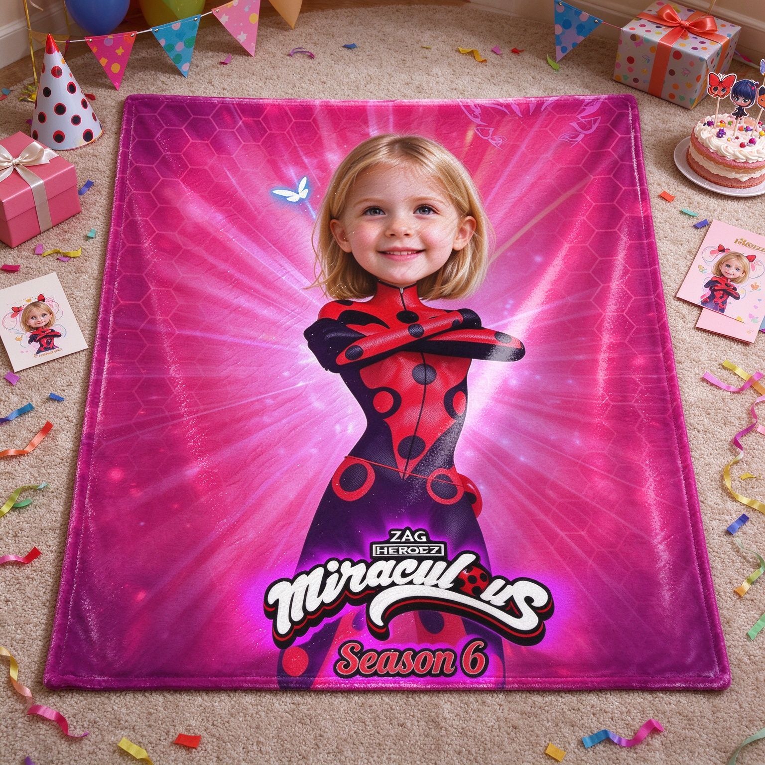 Custom Face Photo Flannel Fleece Blanket, Personalized Superhero Girl Throw, Soft Skin-Friendly Birthday Gift