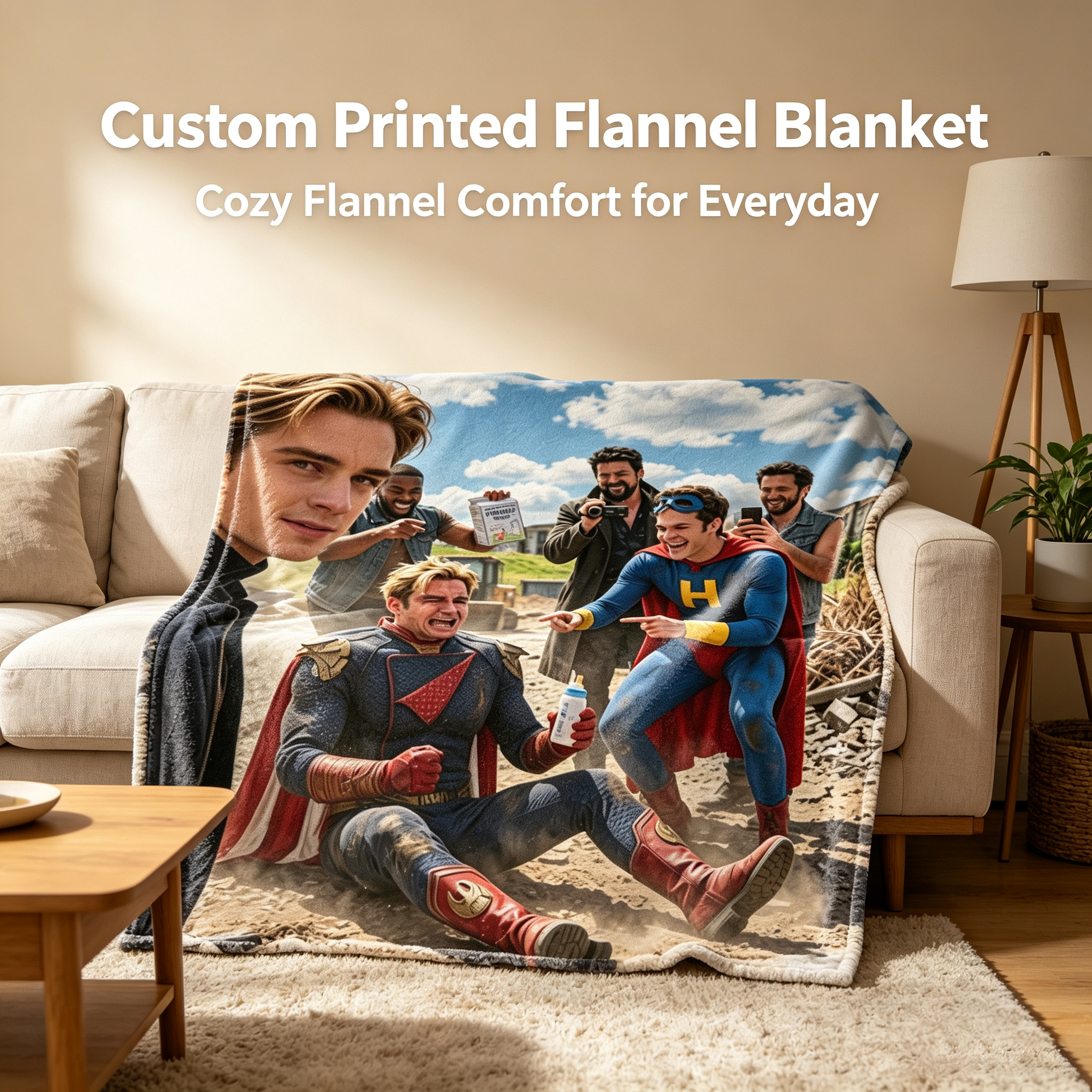 Custom Face Blanket The Boys Superhero Group Scene Flannel Blanket Perfect for Fans of Action Movies and Pop Culture Ideal as a Cozy Gift or Fun Giveaway