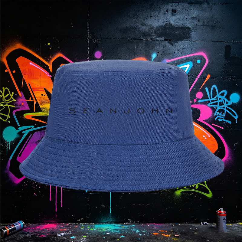 Unisex Bucket Hat with Sean John Logo Print - Classic Cotton渔夫帽 for Outdoor Activities, Travel, and Casual Wear - Suitable for Men and Women Seeking Stylish Sun Protection and Comfortable Fit