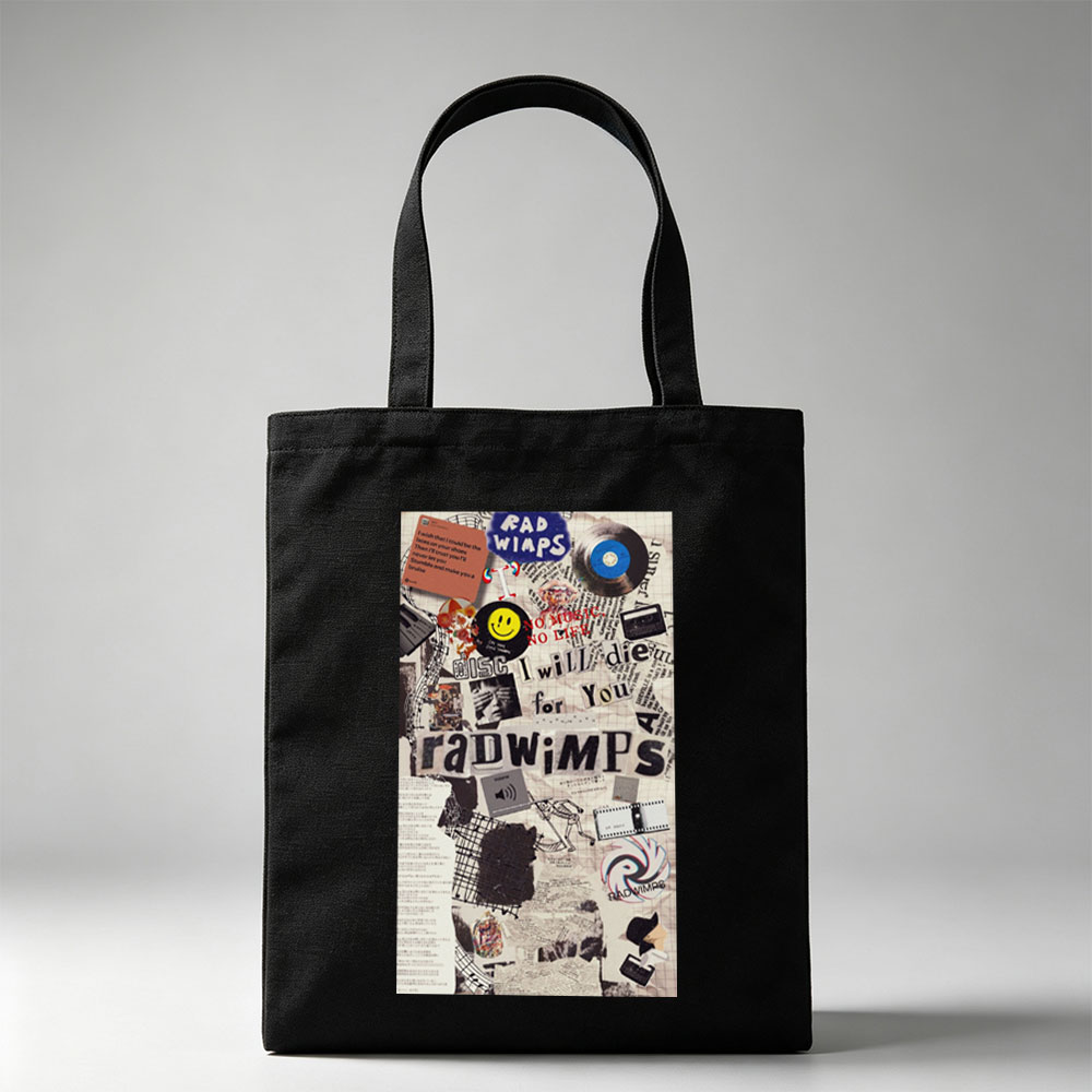 RADWIMPS Collage Art Featuring Music Themes and Lyrics - Canvas tote bags