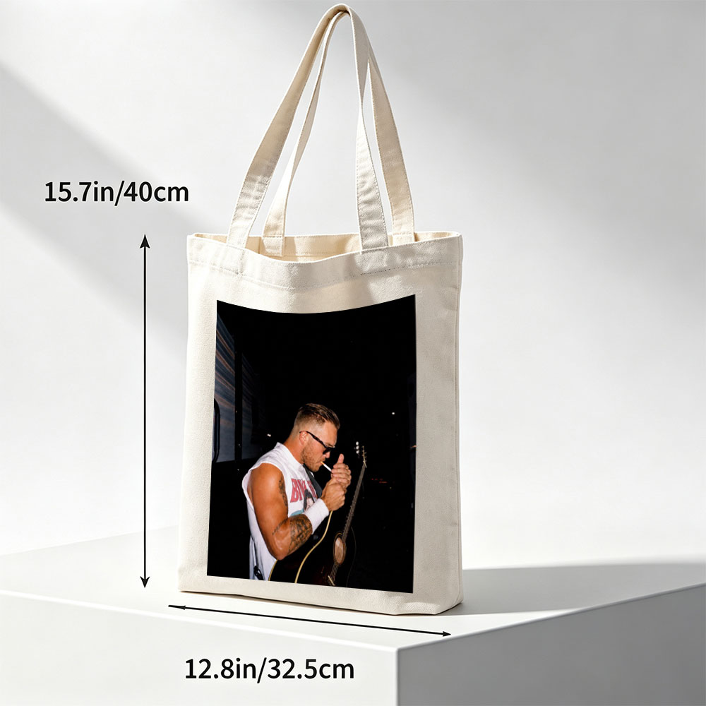 Brantley Gilbert Smoking Cigarette with Acoustic Guitar at Night - Canvas tote bags