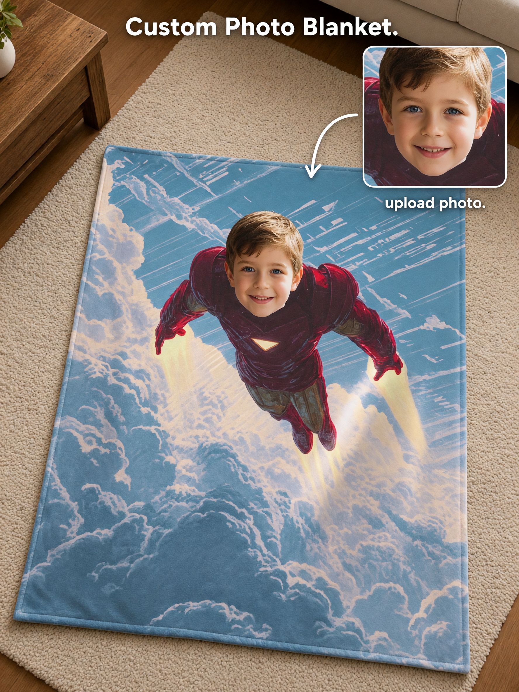 Personalized Custom Face Superhero Flannel Fleece Blanket Ultra Soft Cozy Bed Throw Ideal Birthday Gift for Kids