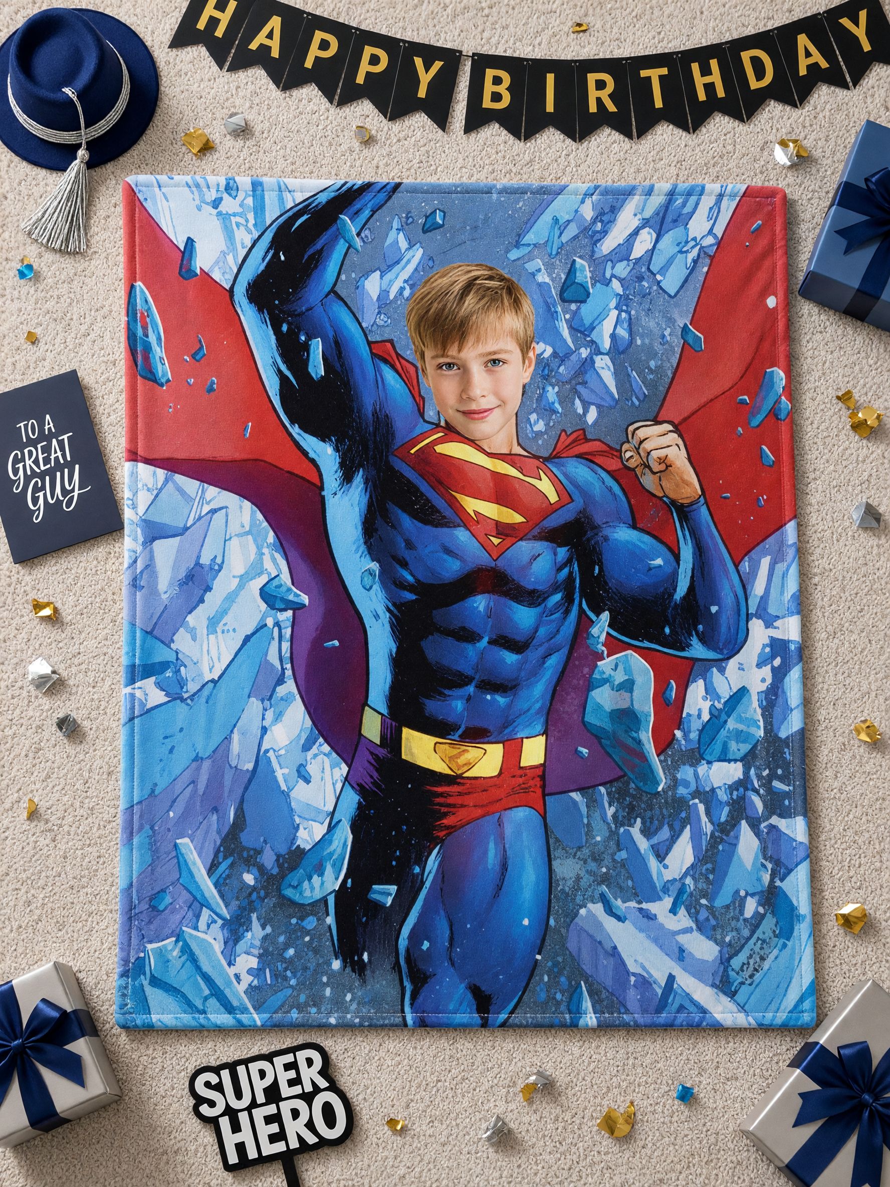 Custom Photo Superhero Blanket Personalized Face Upload Flannel Fleece Throw Soft Anti Pilling Bed Couch Wrap Unique