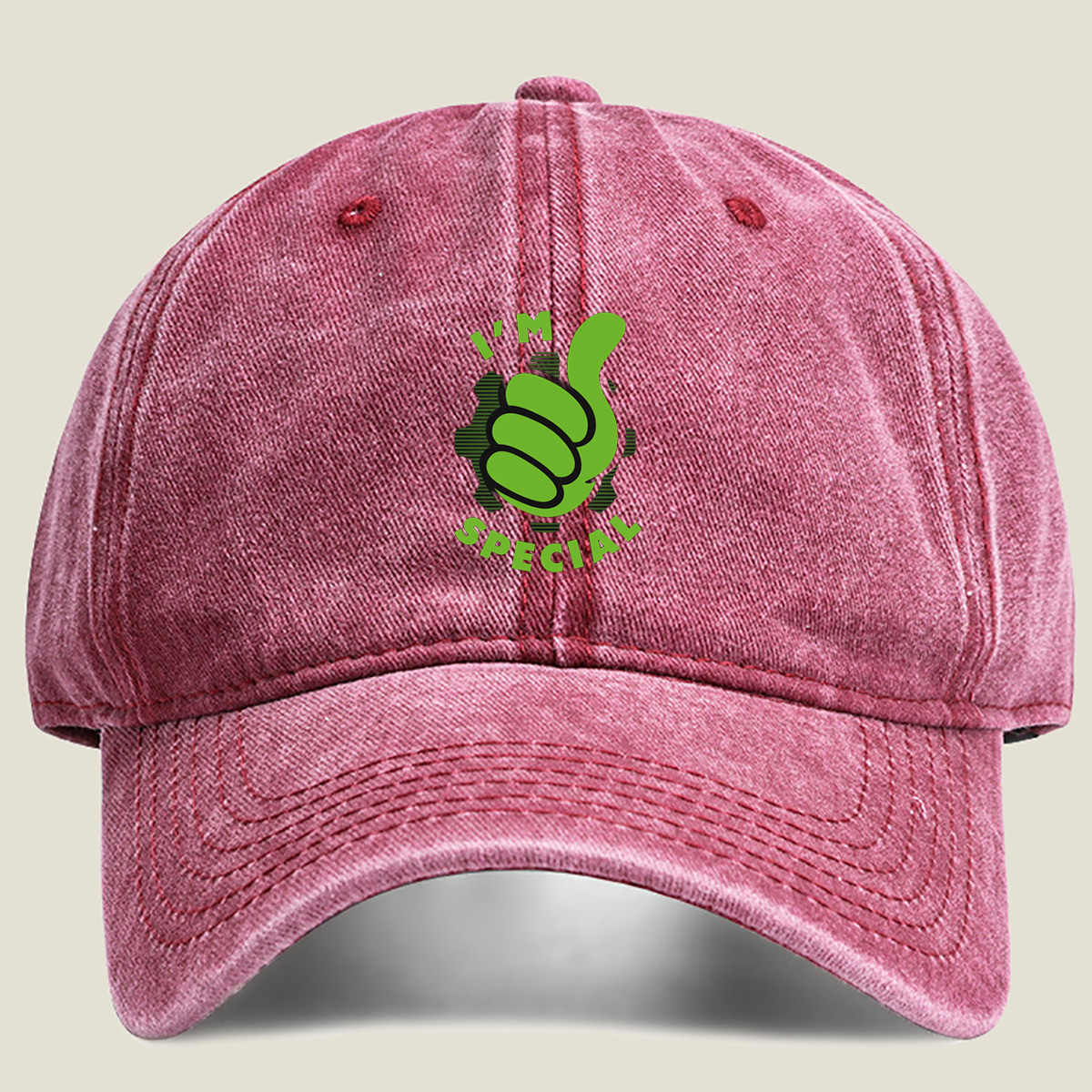 I'm Special - Green Thumbs Up Logo - Washed Denim - Baseball Cap