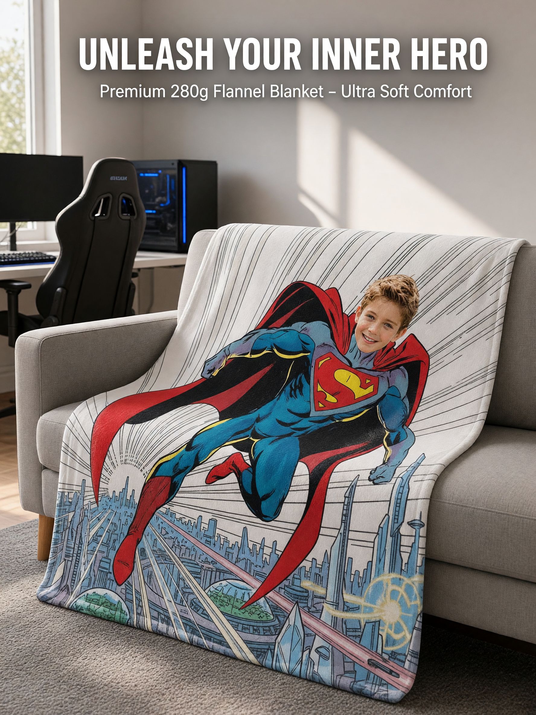 Custom Face Superhero Flannel Throw Blanket Soft Plush Comic Bed Couch Cover Ideal Personalized Gift