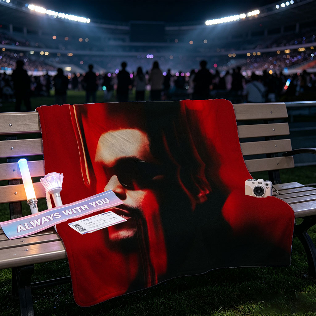 The Weeknd in a Dark Red Scene with Dramatic Lighting and Blurred Motion Effect - Blankets