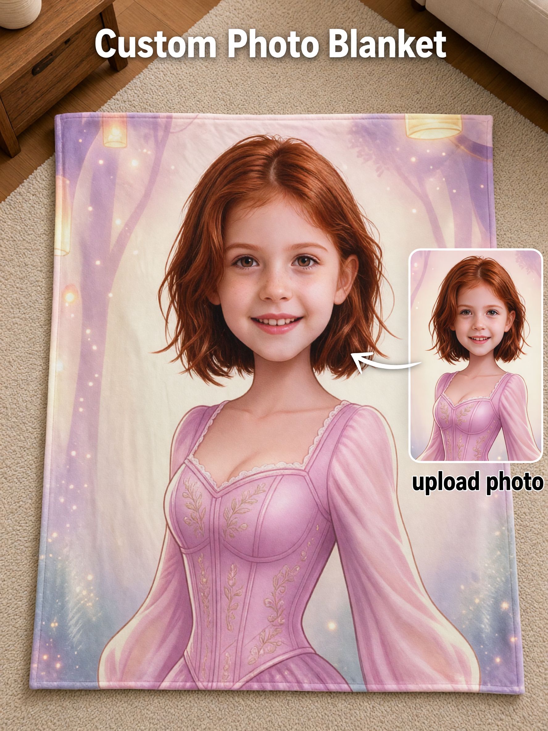 Custom Face Blanket Personalized Fairy Tale Princess Portrait Ultra Soft Flannel Throw Ideal Birthday Keepsake Gift