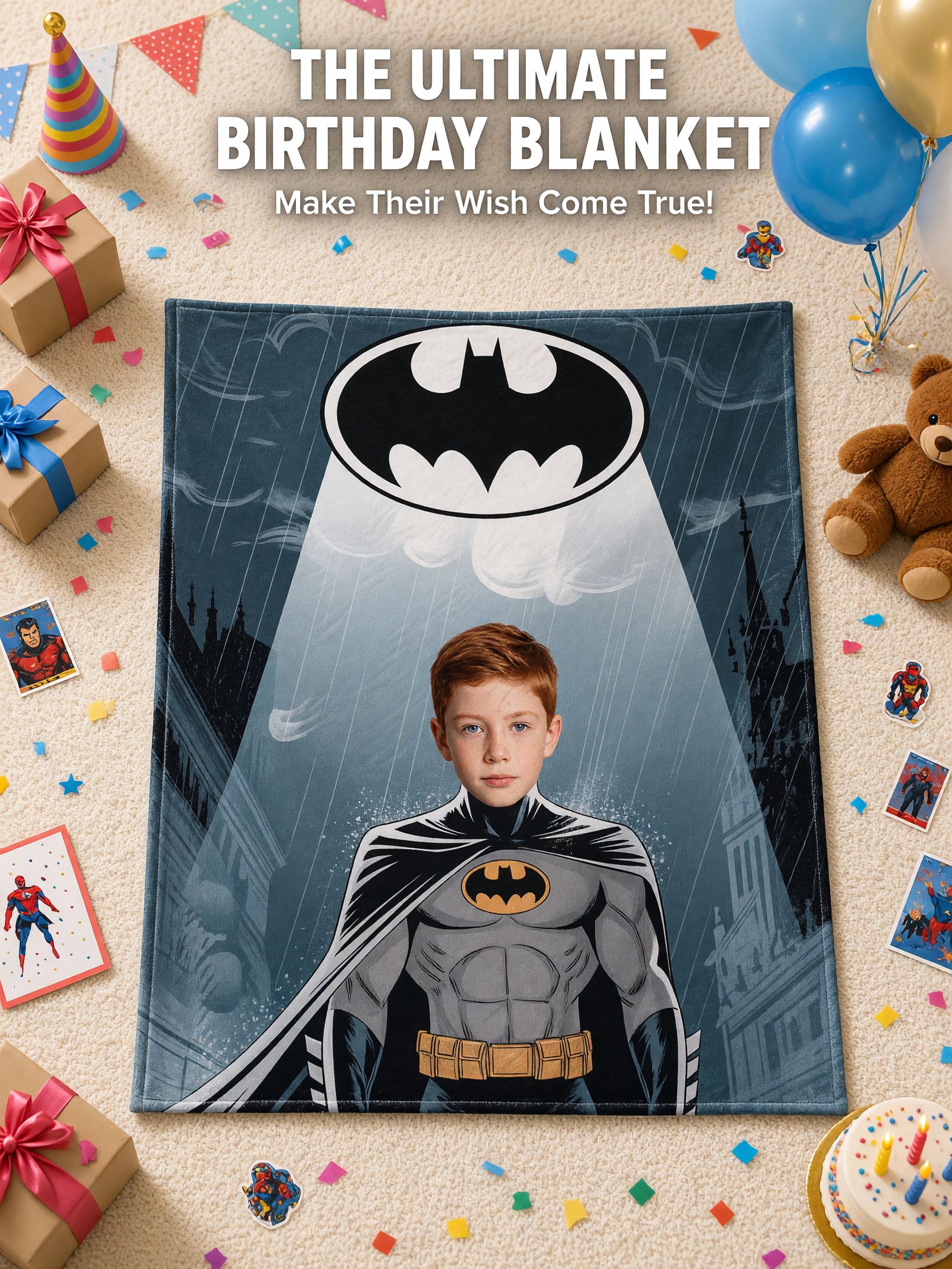 Custom Superhero Photo Blanket Personalized Face Flannel Fleece Throw Lightweight Warm Cozy Bedding Keepsake Gift